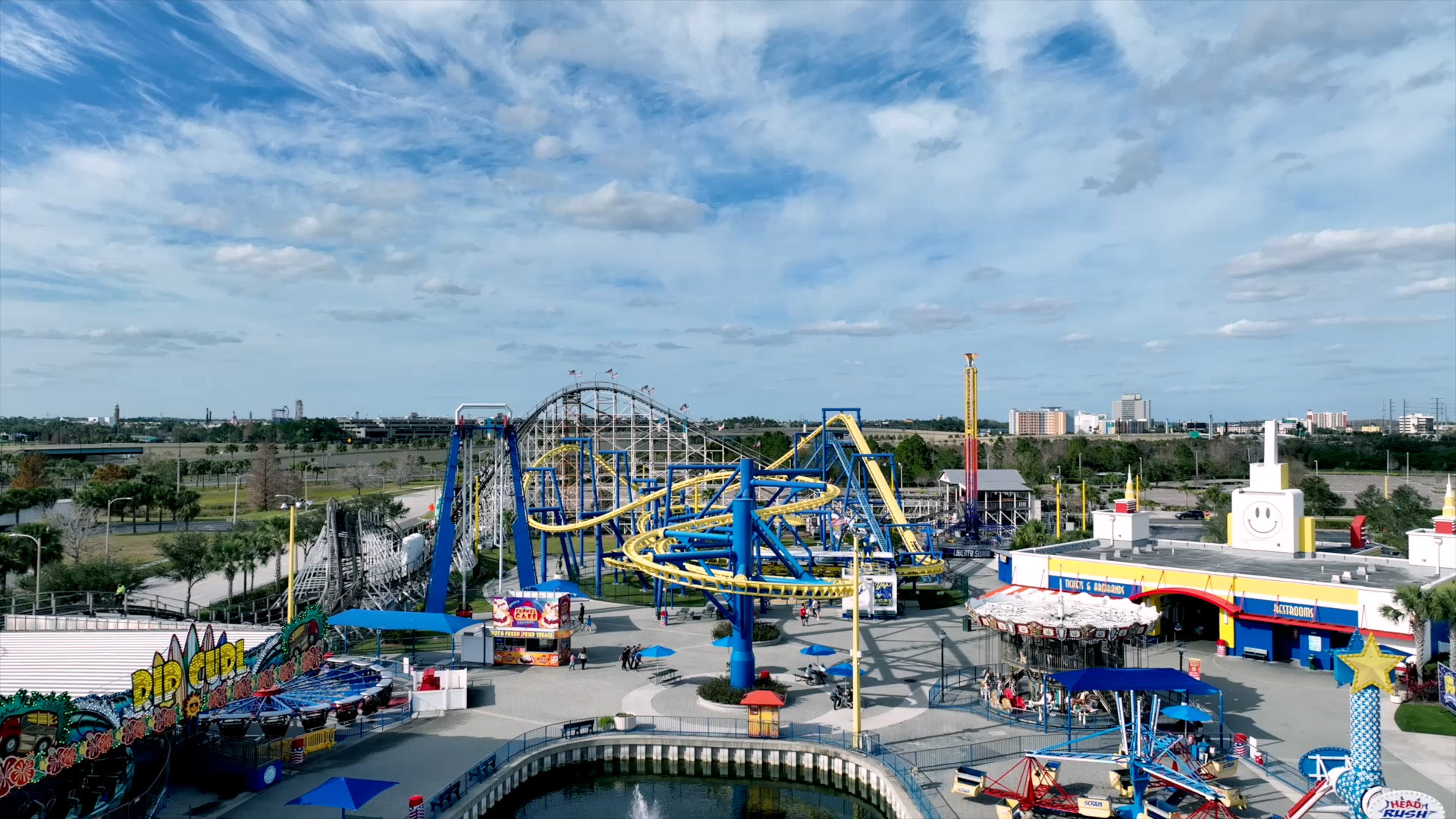 a roller coaster in a park