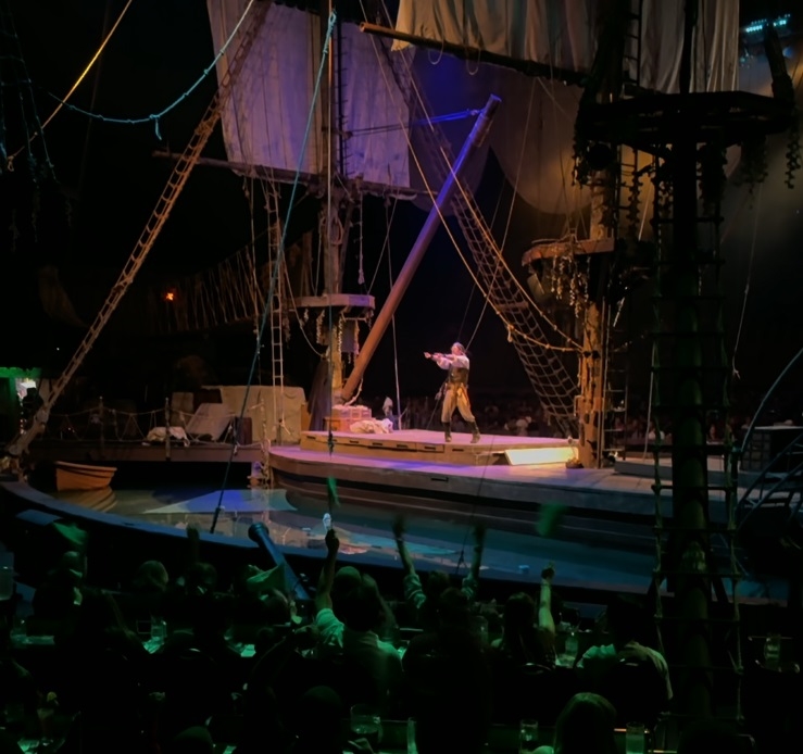 pirate character on stage in front of a crowd