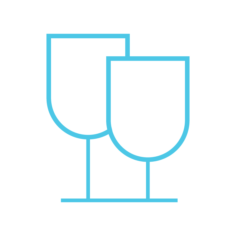 Blue line drawing of two wine glasses